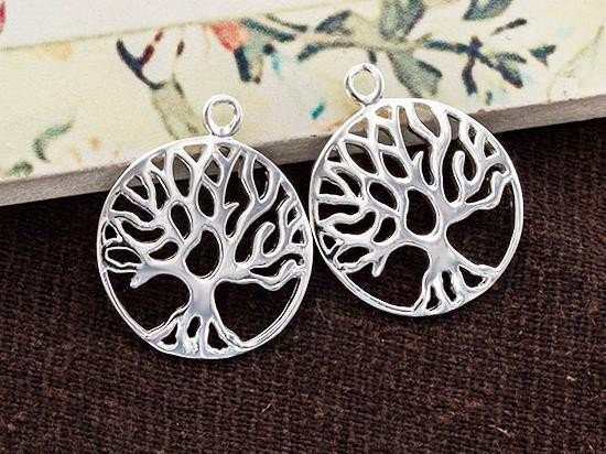 2 of 925 Sterling Silver Tree of Life Pendants 18 mm. Polish Finished.