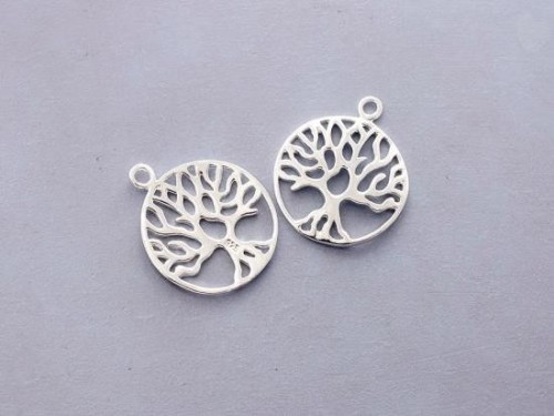 2 of 925 Sterling Silver Tree of Life Pendants 18 mm. Polish Finished.