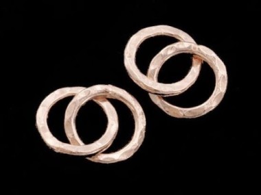 2 of Karen hill tribe Silver Rose Gold Vermeil Style Double Hammered Circle Rings Pendants 12 mm.