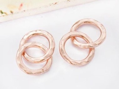 Karen hill tribe Silver Rose Gold Vermeil Style Double Hammered Circle Rings Pendants 12 mm.