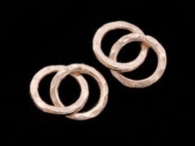 Karen hill tribe Silver Rose Gold Vermeil Style Double Hammered Circle Rings Pendants 12 mm.