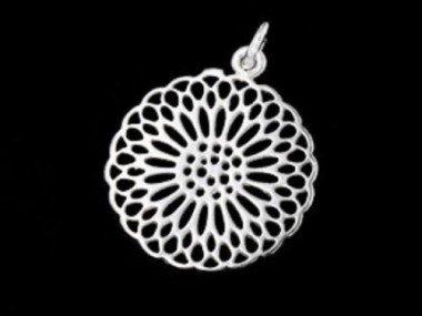 925 Sterling Silver Filigree Disc Pendant 19mm.