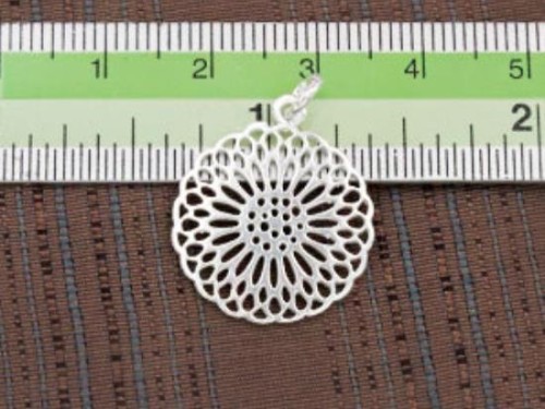 1 of 925 Sterling Silver Filigree Disc Pendant 19mm. Polish Finish