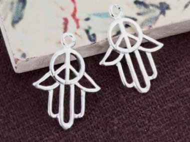 925 Sterling Silver Hand Of Fatima Charms 12x14mm.