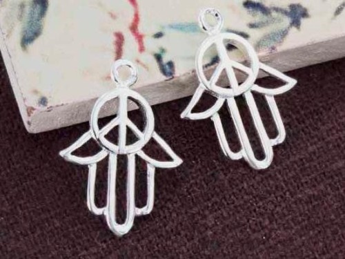 2 of 925 Sterling Silver Hand Of Fatima Charms 12x14mm. Polish Finished