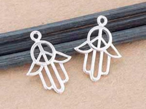 2 of 925 Sterling Silver Hand Of Fatima Charms 12x14mm. Polish Finished