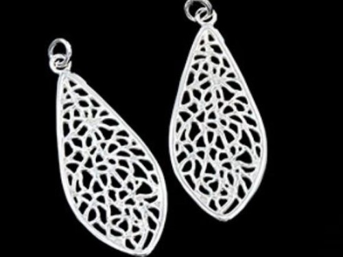 2 of 925 Sterling Silver Filigree Teardrop Pendants 16x35 mm.