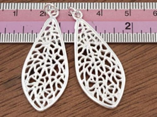 2 of 925 Sterling Silver Filigree Teardrop Pendants 16x35 mm.