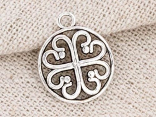 1 of 925 Sterling Silver Celtic Heart, Clover Charm 13.5mm. Lightly Oxidized.