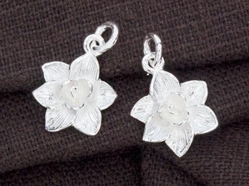 2 of 925 Sterling Silver Flower Charms 11mm. Polish Finished.