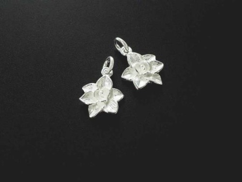 2 of 925 Sterling Silver Flower Charms 11mm. Polish Finished.