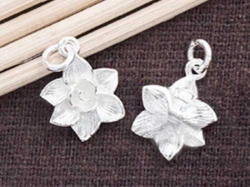 2 of 925 Sterling Silver Flower Charms 11mm. Polish Finished.