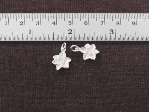 2 of 925 Sterling Silver Flower Charms 11mm. Polish Finished.