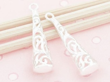 925 Sterling Silver Filigree Cone Charms 5.5x20 mm.