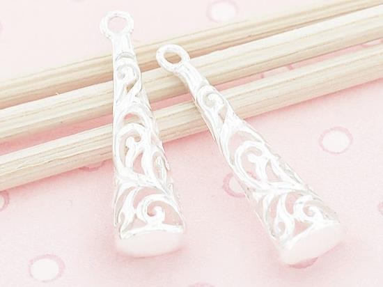 2 of 925 Sterling Silver Filigree Cone Charms 5.5x20 mm. Polish Finished