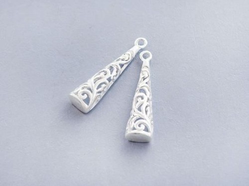 2 of 925 Sterling Silver Filigree Cone Charms 5.5x20 mm. Polish Finished