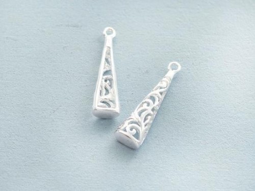 2 of 925 Sterling Silver Filigree Cone Charms 5.5x20 mm. Polish Finished