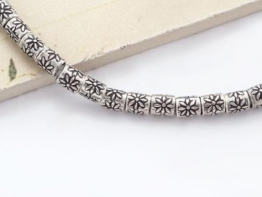 15 of Karen Hill Tribe Silver Daisy Imprint Tubular Beads 5x6 mm.