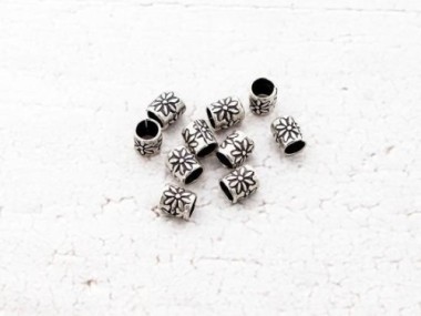 Karen Hill Tribe Silver Daisy Imprint Tubular Beads 5x6 mm.