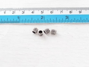 Karen Hill Tribe Silver Daisy Imprint Tubular Beads 5x6 mm.