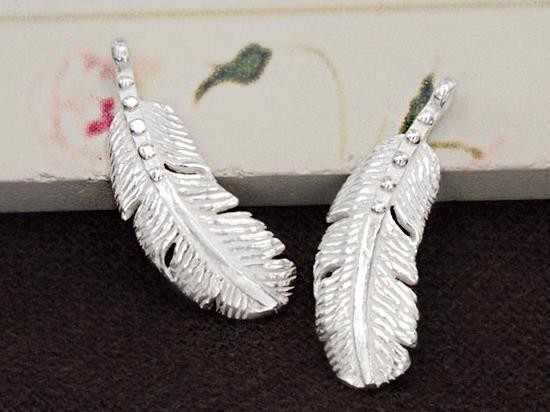 2 of 925 Sterling Silver Feather Pendants 7x18mm.