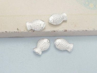 925 Sterling Silver Little Fish Beads 6x9.5mm.