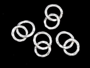 Karen Hill Tribe Silver Double Hammered Circle Rings Charms 10, 11.5 mm.