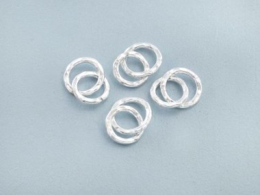 Karen Hill Tribe Silver Double Hammered Circle Rings Charms 10, 11.5 mm.