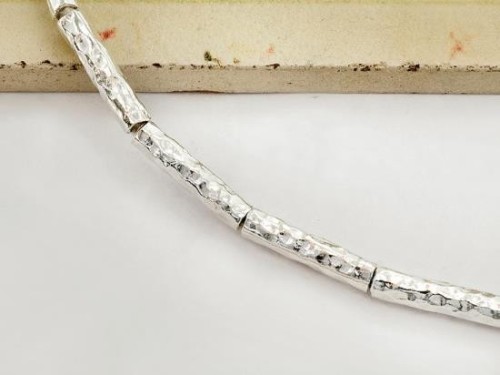 6 of Karen Hill Tribe Silver Hammered Tubular Beads 3.2x15mm.