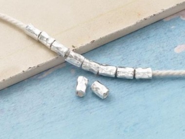 Karen Hill Tribe Silver Hammered Tubular Beads 4x6mm.