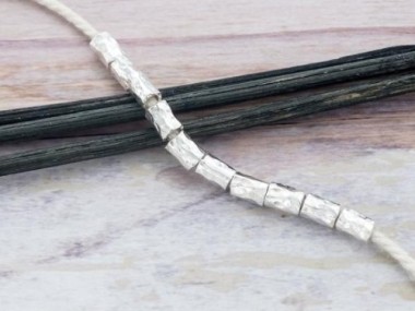 Karen Hill Tribe Silver Hammered Tubular Beads 4x6mm.