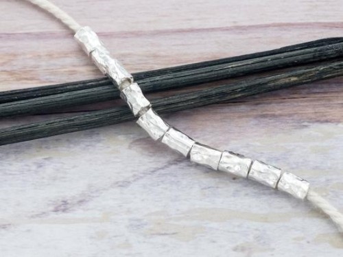 10 of Karen Hill Tribe Silver Hammered Tubular Beads 4x6mm.