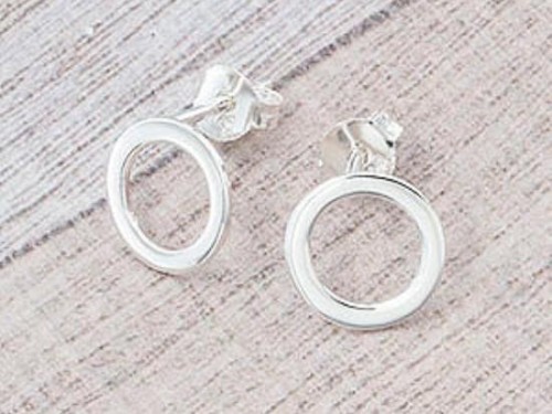 1 pair of 925 Sterling Silver Circle Stud Earrings 9mm. minimalist earrings, Polish finished