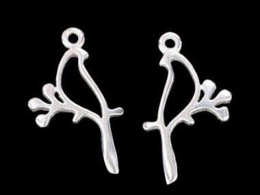 925 Sterling Silver Bird On Branch Charms 11x18mm.