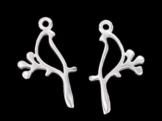 2 of 925 Sterling Silver Bird On Branch Charms 11x18mm. Polished Finish