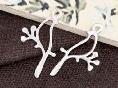 925 Sterling Silver Bird On Branch Charms 11x18mm.