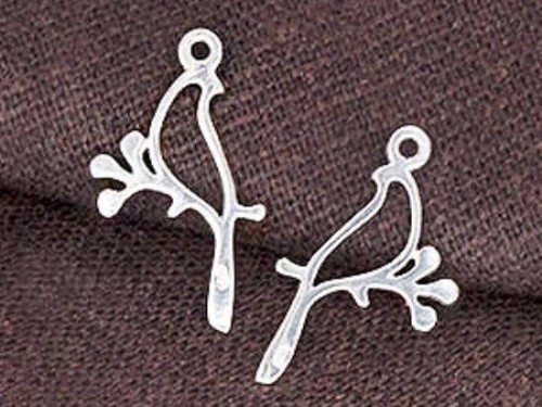 2 of 925 Sterling Silver Bird On Branch Charms 11x18mm. Polished Finish