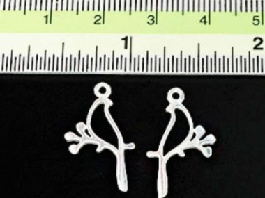 925 Sterling Silver Bird On Branch Charms 11x18mm.