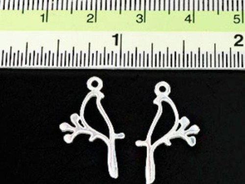 2 of 925 Sterling Silver Bird On Branch Charms 11x18mm. Polished Finish