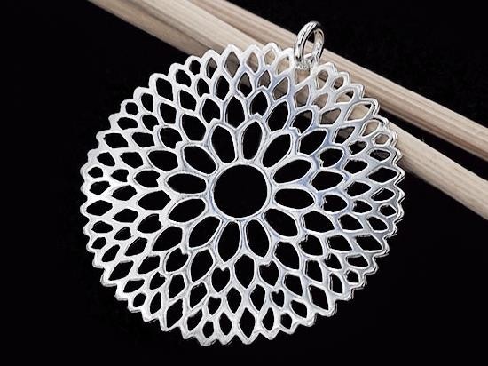 1 of 925 Sterling Silver Filigree Flower Pendant 30 mm. Polish Finished