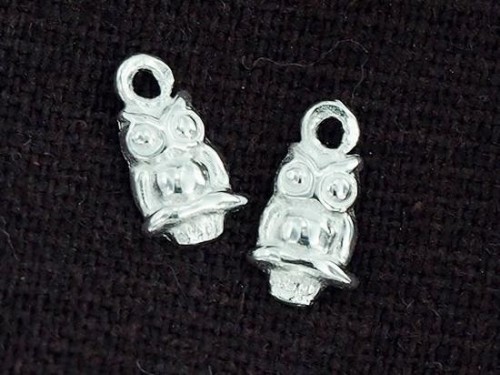 2 of 925 Sterling Silver Tiny Owl Charms 5.5x7.5mm.