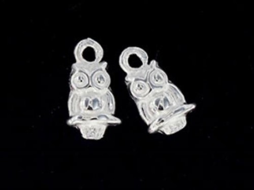 2 of 925 Sterling Silver Tiny Owl Charms 5.5x7.5mm.