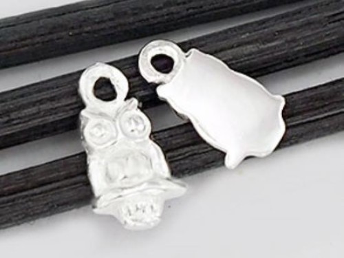 2 of 925 Sterling Silver Tiny Owl Charms 5.5x7.5mm.