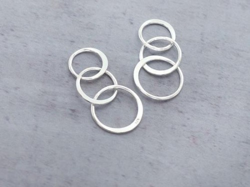 4 of 925 Sterling Silver Three-Link Circle Rings Charms, Connectors 22x13 mm.