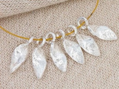 6 of Karen Hill Tribe Silver Textured Curve Leaf Charms 5x12mm.