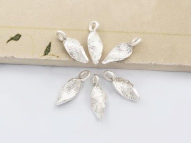 Karen Hill Tribe Silver Textured Curve Leaf Charms 5x12mm.