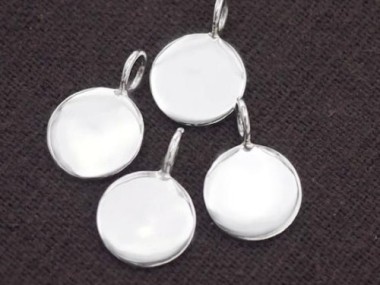 925 Sterling Silver Round Disc Tag Charms 10 mm.