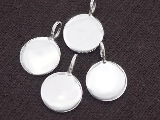 4 of 925 Sterling Silver Round Disc Tag Charms 10 mm.