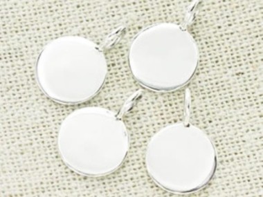 925 Sterling Silver Round Disc Tag Charms 10 mm.