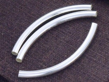 925 Sterling Silver Long Curved Tube Beads 3x40 mm.